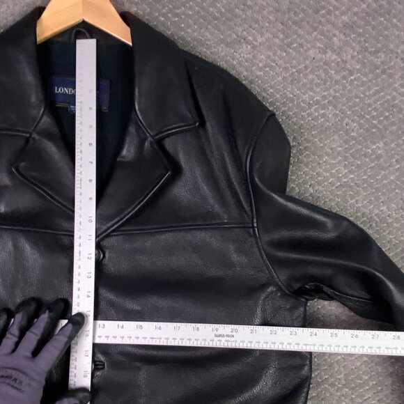 London Fog Leather Jacket Men's Large Black Button Front Zip In Liner Lined - Picture 11 of 16